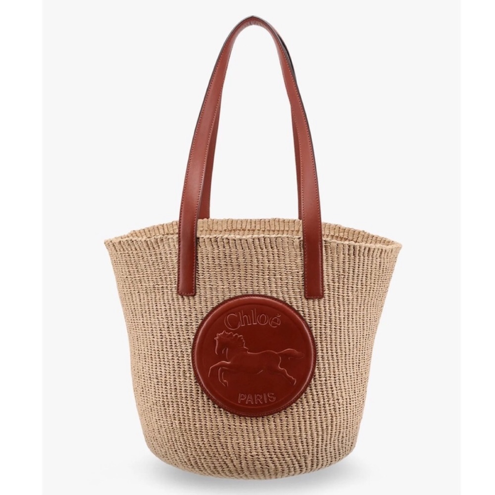 Chloe horse medal raffia straw basket bag - Picture 2 of 16